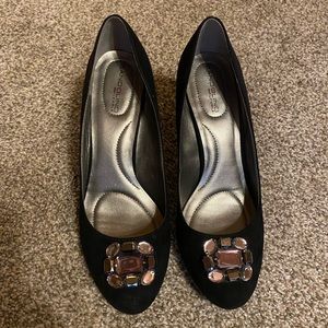 Bandolino Black Swede Pumps with Clear Rhinestones